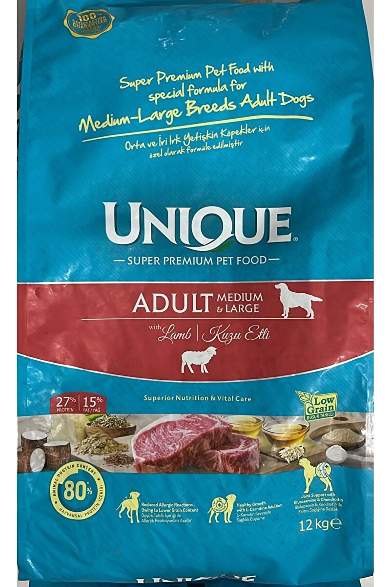 Unique Adult Medium & Large Orta Büyük Irk Kuzu Etli Lamb 12 kg ekonomik köpek maması