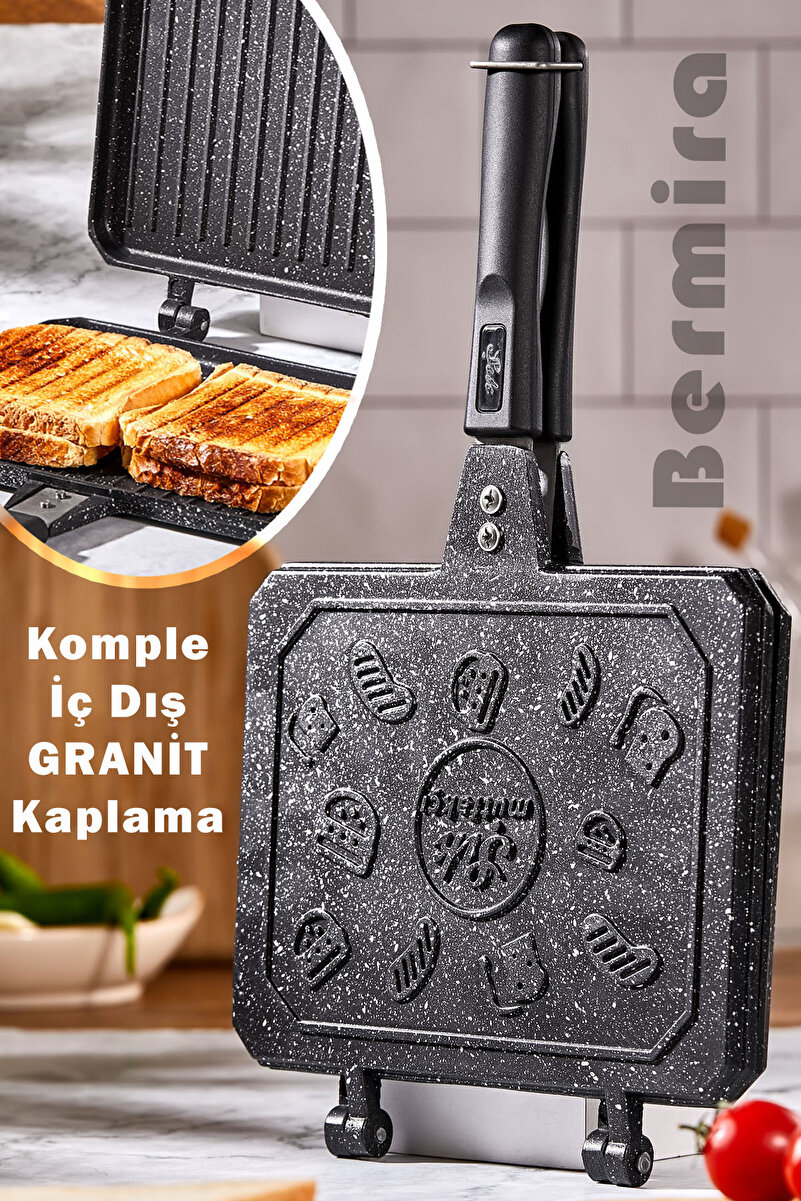 BERMİRA Home Collection Granit Döküm Ocak Üstü El Tost Makinesi