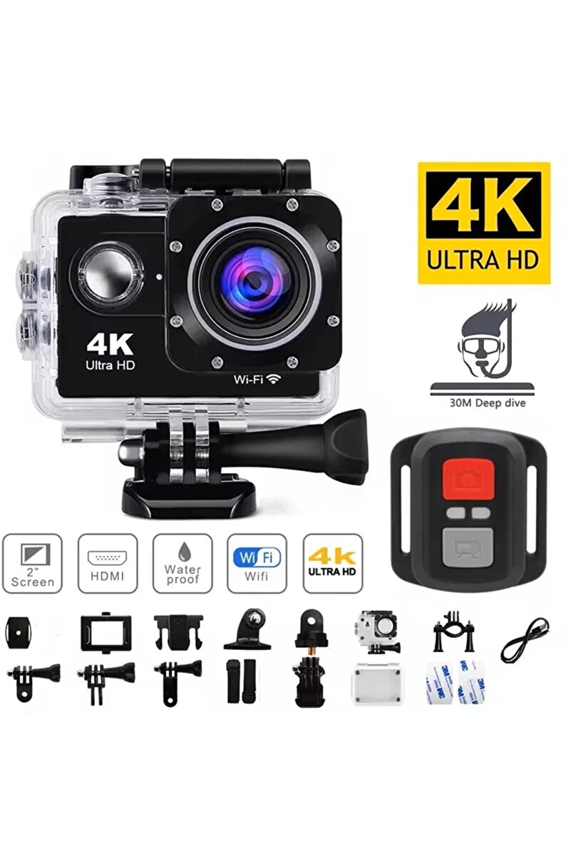 ErginGroup 4K Ultra HD Kumandalı Sports Kamera Suya Dayanıklı Aksiyon Kask Motosiklet İzciTakip Video Kamerası