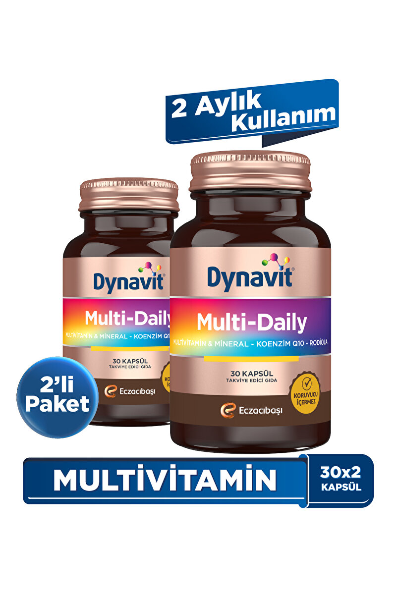 Dynavit MultiDaily 30 Kapsül x2-13 Vitamin,7 Mineral,Koenzim Q10,Rhodiola (Multi-Daily)-Multivitamin&Enerji
