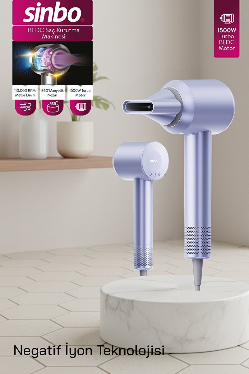 Sinbo SHD-1739 BLDC Saç Kurutma Makinesi Mavi – Sessiz, 4 Isı, 3 Hız Ayarı