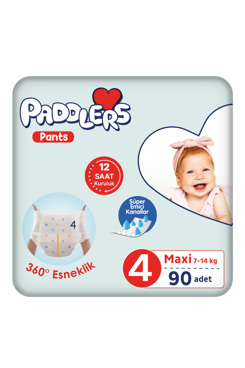 Paddlers Külot Bebek Bezi 4 Numara (7-14 Kg) Maxi 90 Adet - Ekstra Fırsat Paketi, Sızdırmaz