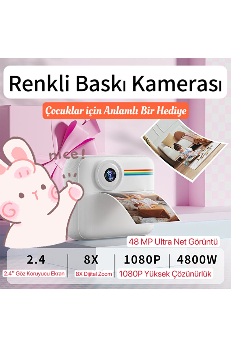 Genel Markalar Sevimli Çocuk Kamerası Anında Fotoğraf Baskısı, Video Kayıtlı Renkli Dijital Oyuncak