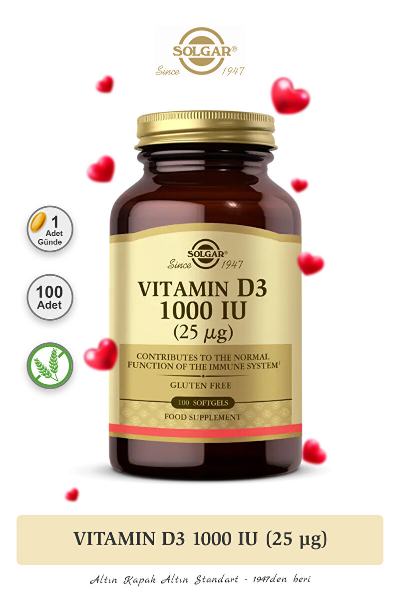 Solgar Vitamin D3 1000 Iu 25 Mcg 100 Yumuşak Kapsül