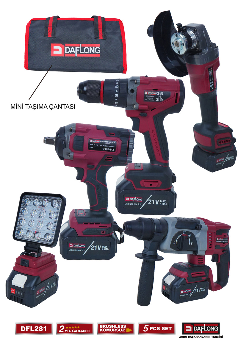 DAFLONG 5'Lİ USTA SETİ 130NM MATKAP+1600NM SOMUN S.+6 KADEME DEVİR AYARLI SPİRAL-HİLTİ-FENER DFL-281