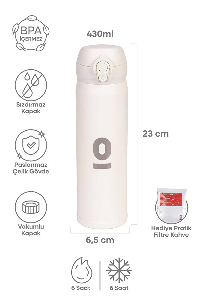 Espressolab Beyaz Dokulu Paslanmaz Çelik Termos 400 ml Kapaklı No:106