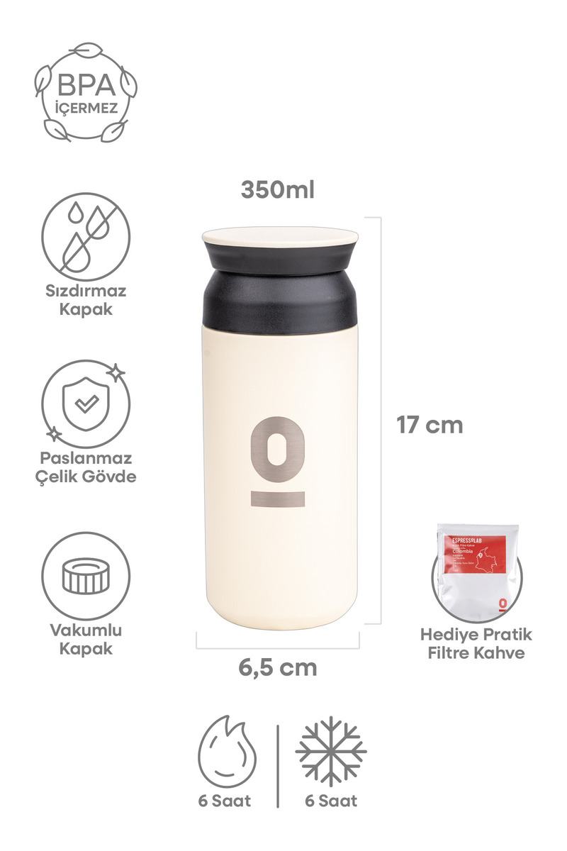 Espressolab Paslanmaz Çelik Beyaz Termos 350 ml No:33