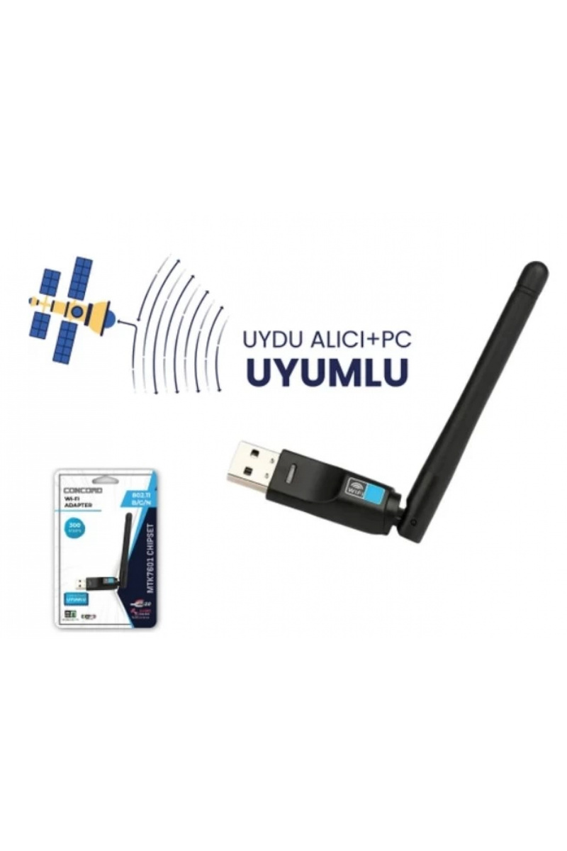 Concord W-7 300mbps Usb Antenli Uydu Alıcılı+ Pc Wifi Kablosuz Alıcı Adaptör Mtk7601 Chipset Wlan