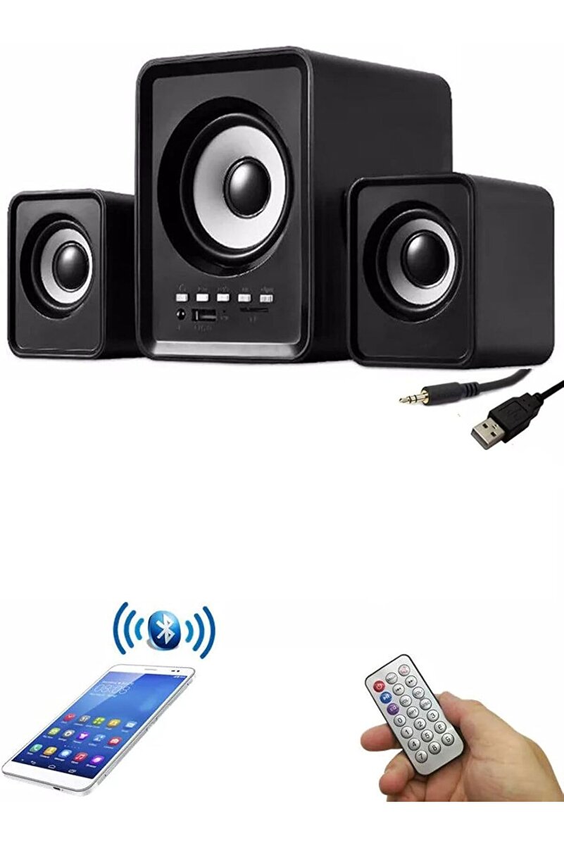 Favors 2+1 Ses Sistemi Kumandalı Bluetooth Hoparlör Tv/pc/telefon Uyumlu Usb Speaker Fm Radio Kart Okuyucu