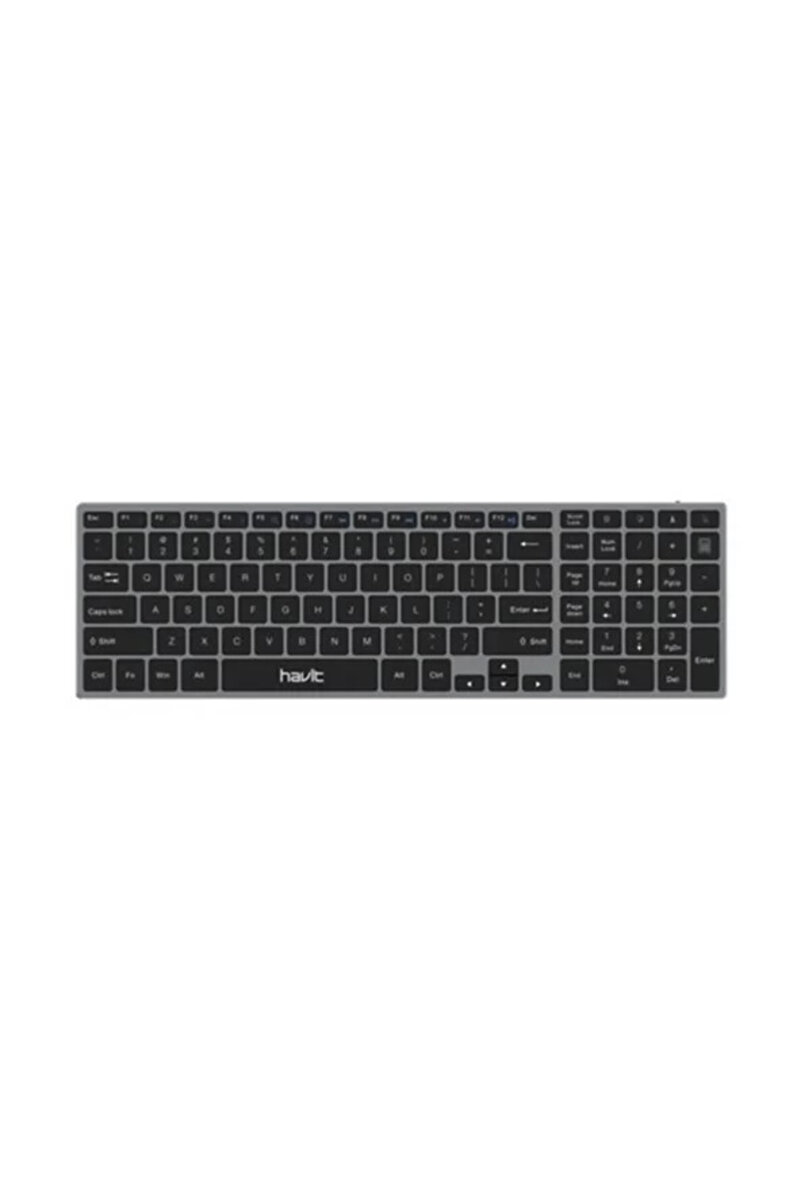 Havit KB263BT Kablosuz Bluetooth Klavye - Şarjlı, Alüminyum Gövde, 4 Cihaz Desteği (Uzay Grisi)