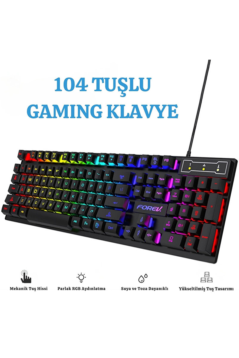 SHOPYTECH RGB Aydınlatmalı 104 Tuş Gaming Klavye USB 2.0 Mekanik Tuş Hissi FN Kısayolları