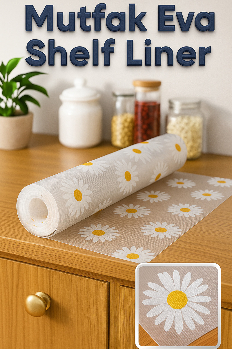 Blue Home 1-2-3-5-10 Metre x 45 Cm Buz Dolabı Papatya Desenli Şeffaf Dolap Içi, Çekmece Rafı