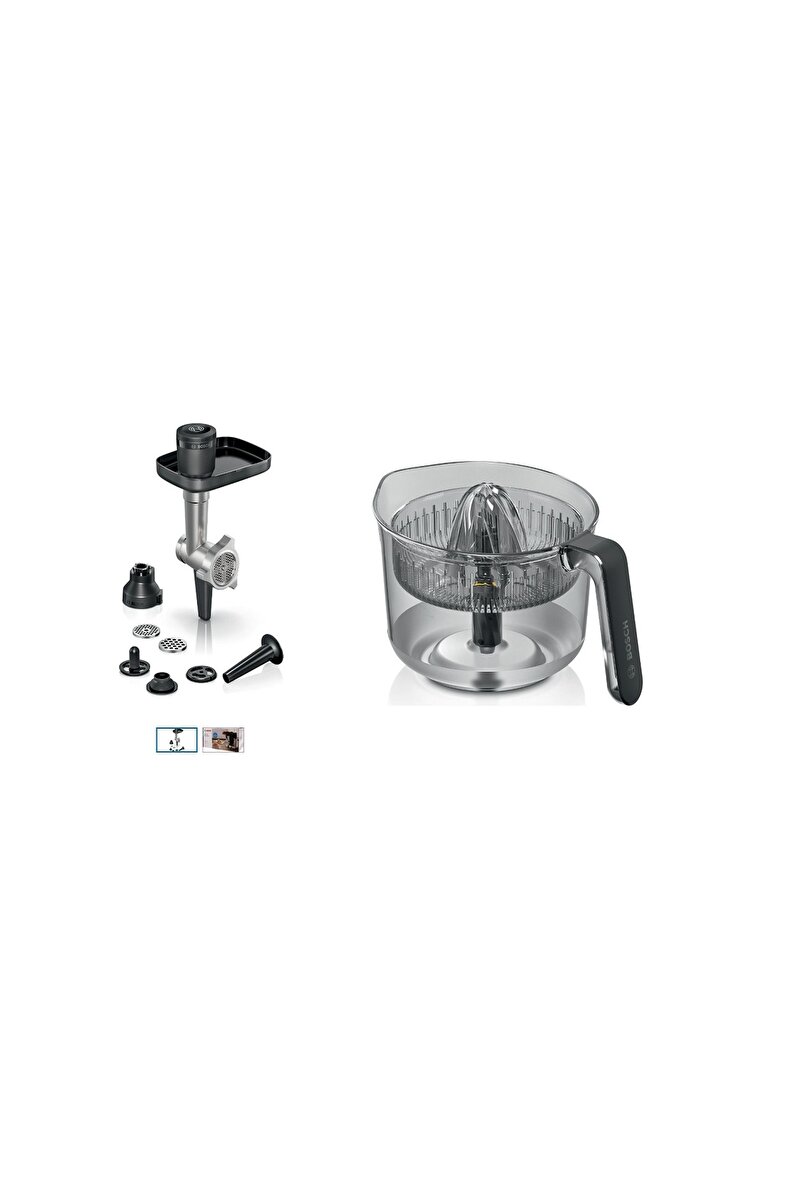 Bosch MUMS6ZS00 Serie 6 Mutfak Makinesi Uyumlu Kıyma Çekme Aparatı ve Narenciye Sıkacağı 2Lİ Set