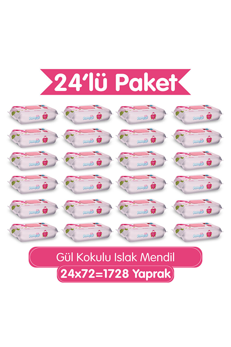 Paddlers Gül Kokulu Islak Mendil 1728 Yaprak (24x72) Koli - Yumuşak Dokulu %0 Paraben