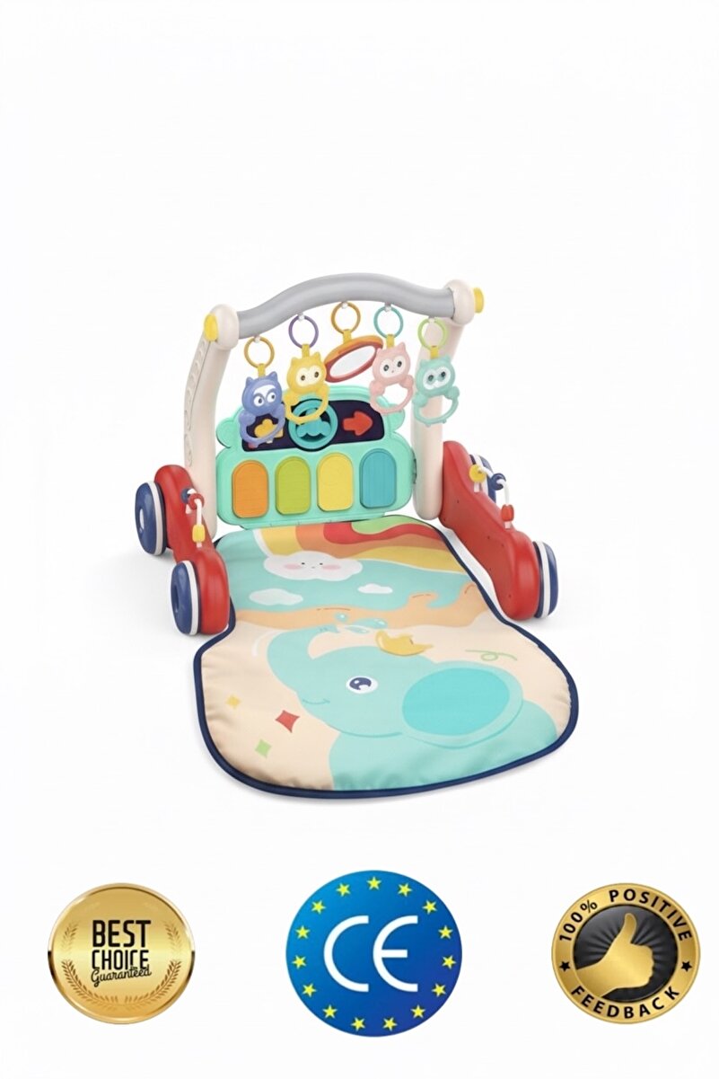 GLOBOMART 3in1 Piyanolu Oyun Halısı Oyun Matı Eğitici Işıklı Müzikli Bebek Aktivite Oyuncakları Akıllı Yürüteç