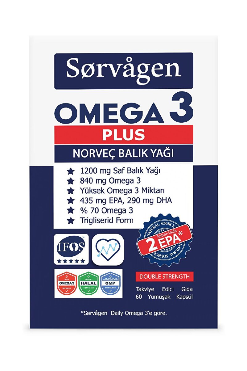 Sorvagen Omega 3 Plus Saf Norveç Balık Yağı, 60 Kapsül, 1200mg