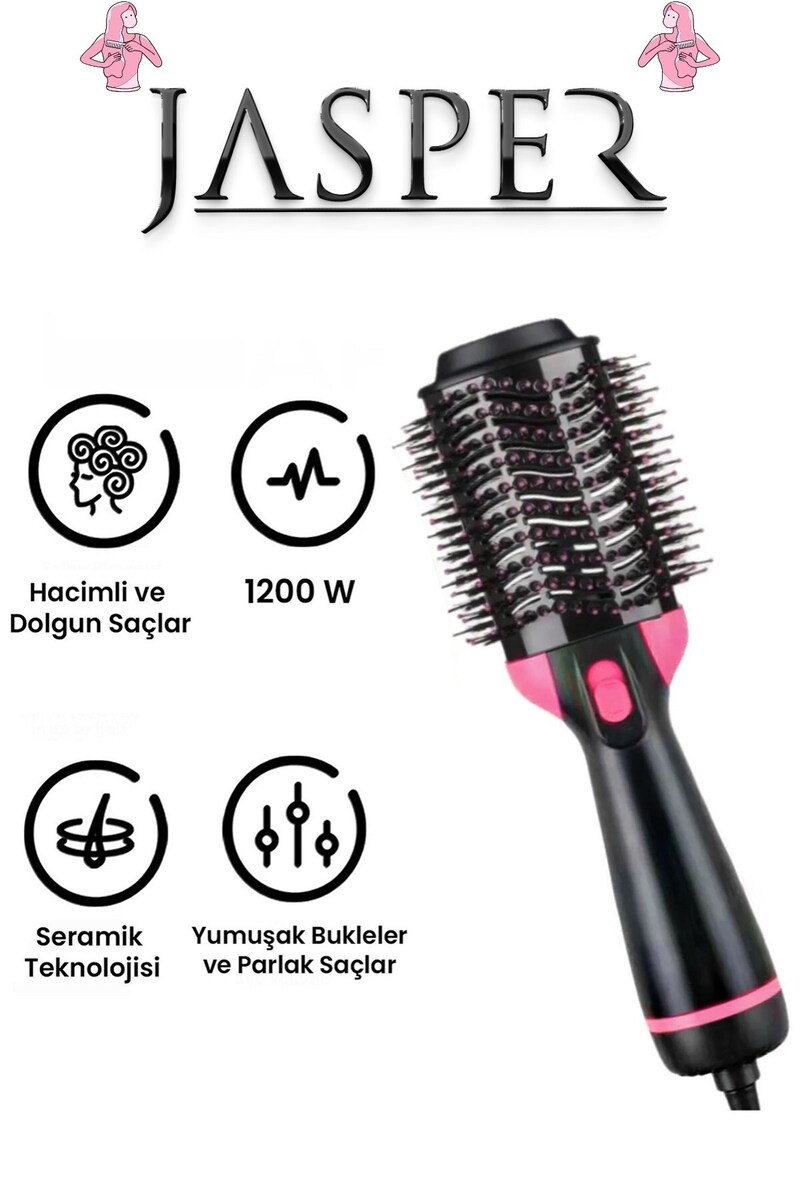 JASPER Aktif Iyon Teknolojili Ultra Hava Üflemeli Saç Şekillendirici Ve Saç Düzleştirici Fön Tarağı 1200w
