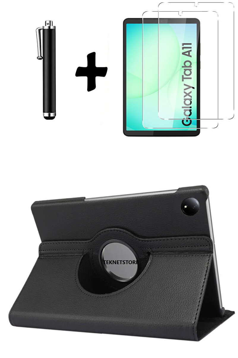 TEKNETSTORE Samsung Galaxy Tab A11 8.7 2025 Kılıf Ekran Koruyucu Kalem Seti 360 Dönebilen Koruyucu Ön Arka Kapak