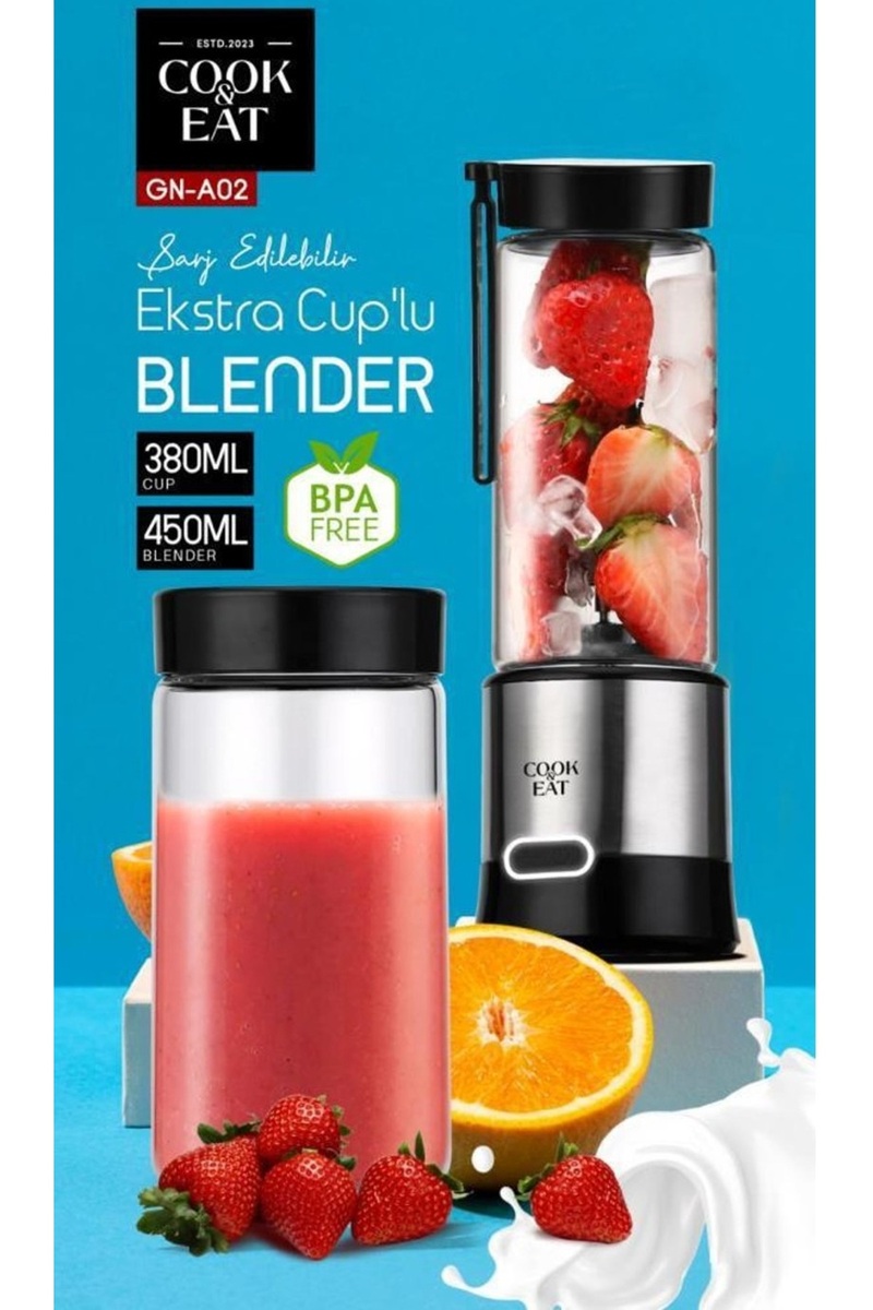 Genel Markalar Paslanmaz Blender Kişisel Taşınabilir Kablosuz Smoothie Gn-a02 Şarjlı 380+450 ml