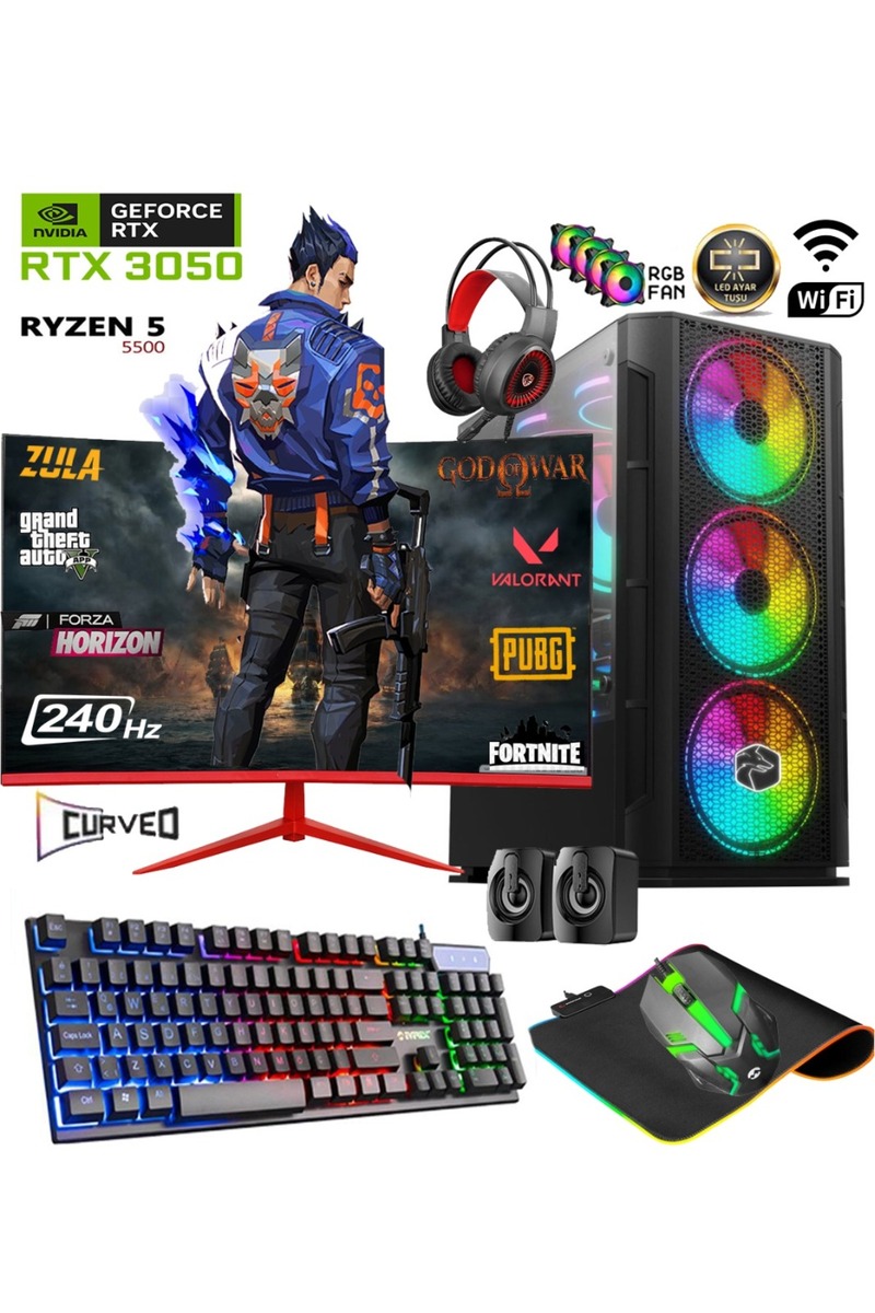 Apphirex TC66X Ryzen 5 5500 32GB 1TB M.2 Nvme SSD RTX3050 24" 240Hz Oyuncu Masaüstü Bilgisayarı Hazır Sistem