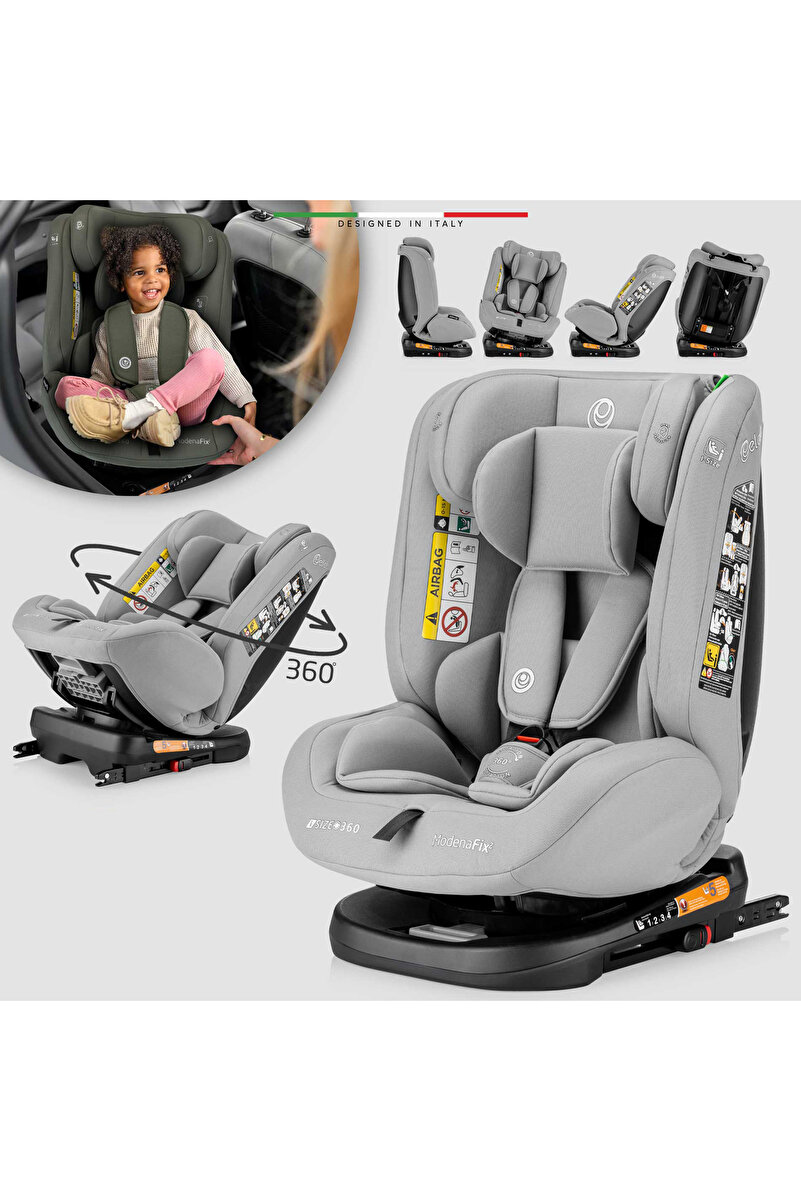 Elele ModenaFix 2 360° Dönen I-Size Oto Koltuğu İsoFix 40-150 CM 0-36 KG Gri