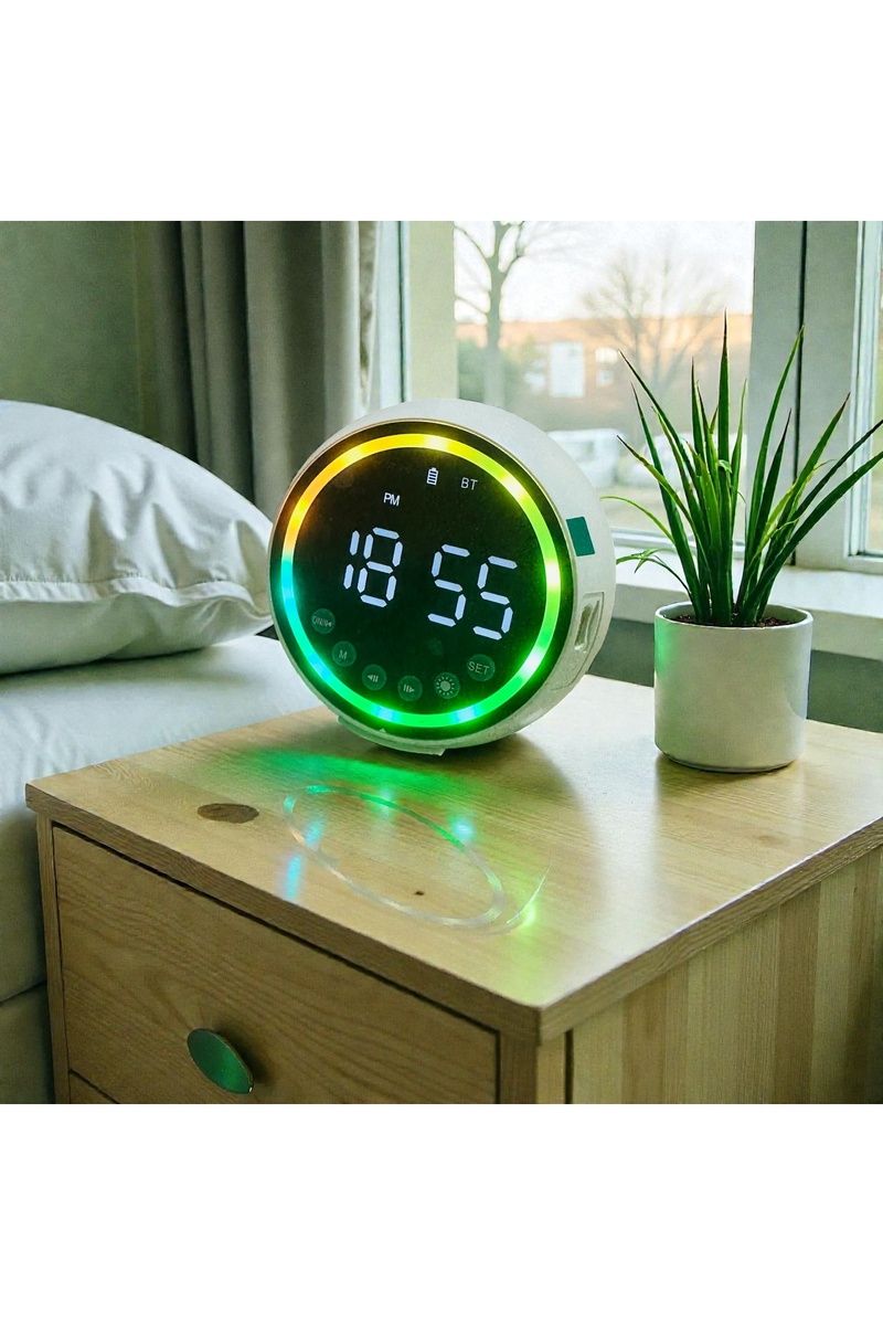 İthal Küçük boy Işıklı Bluetooth Hopörlör Sistemli Dijital Saat ve Alarm Özellikli Şarj Edilebilir
