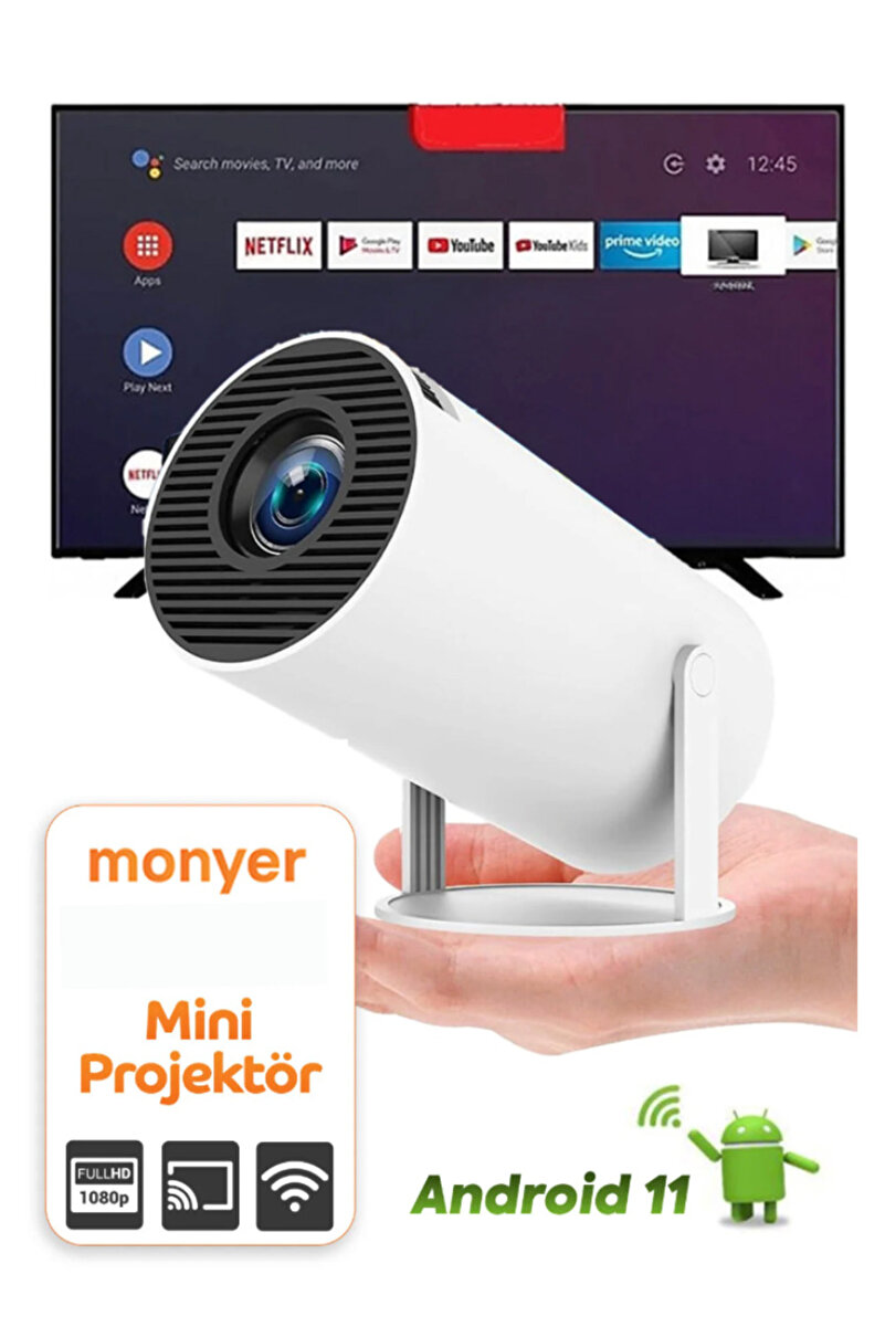 Monyer Taşınabilir Android Projeksiyon Wifi Destekli Akıllı Sinema Projektör Ultra Hd