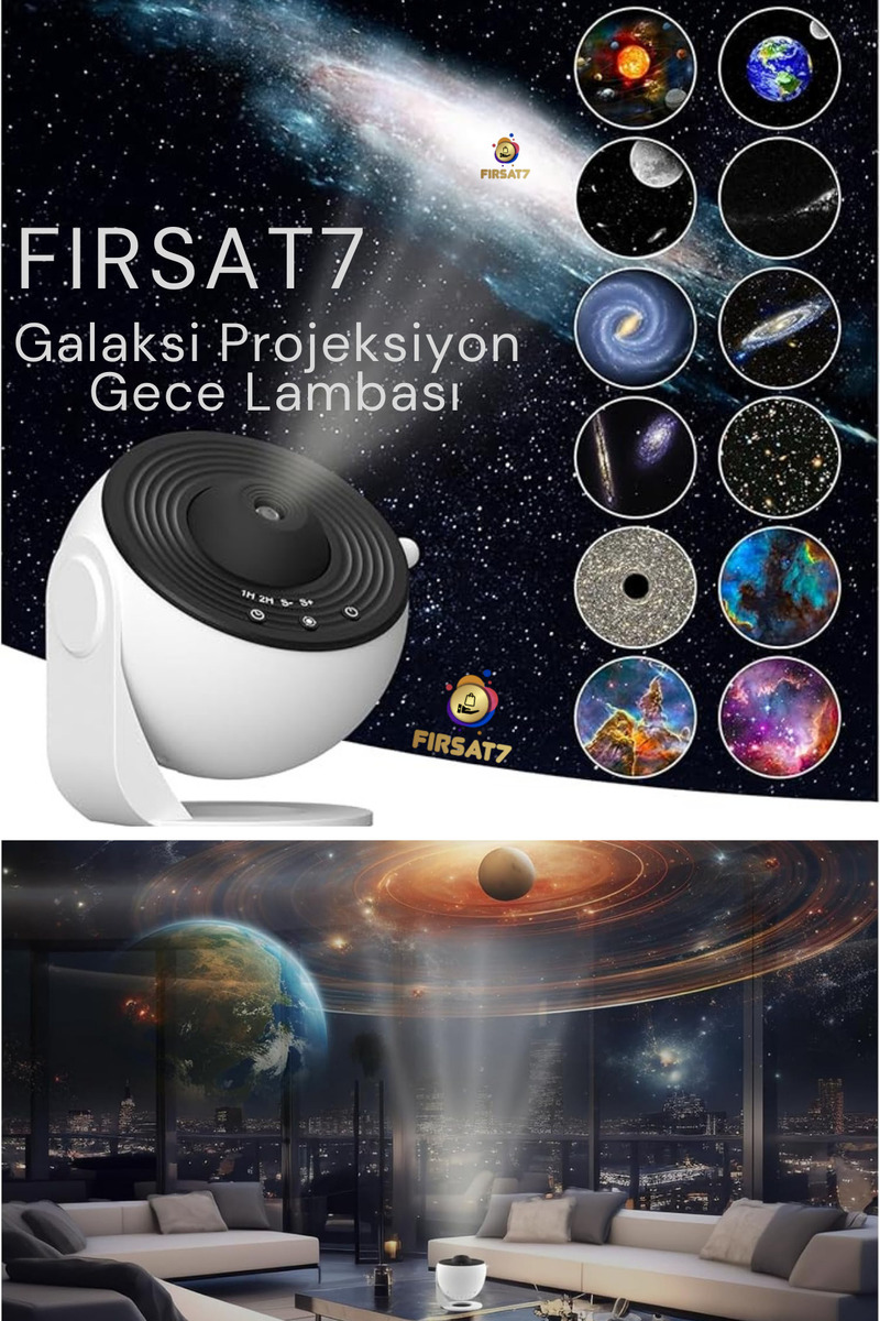 Fırsat7 Galaksi Projektör 13 Film Disk HD Gerçekçi Yıldızlı Galaksi Diskli Gökyüzü Masa ve Gece Lambası