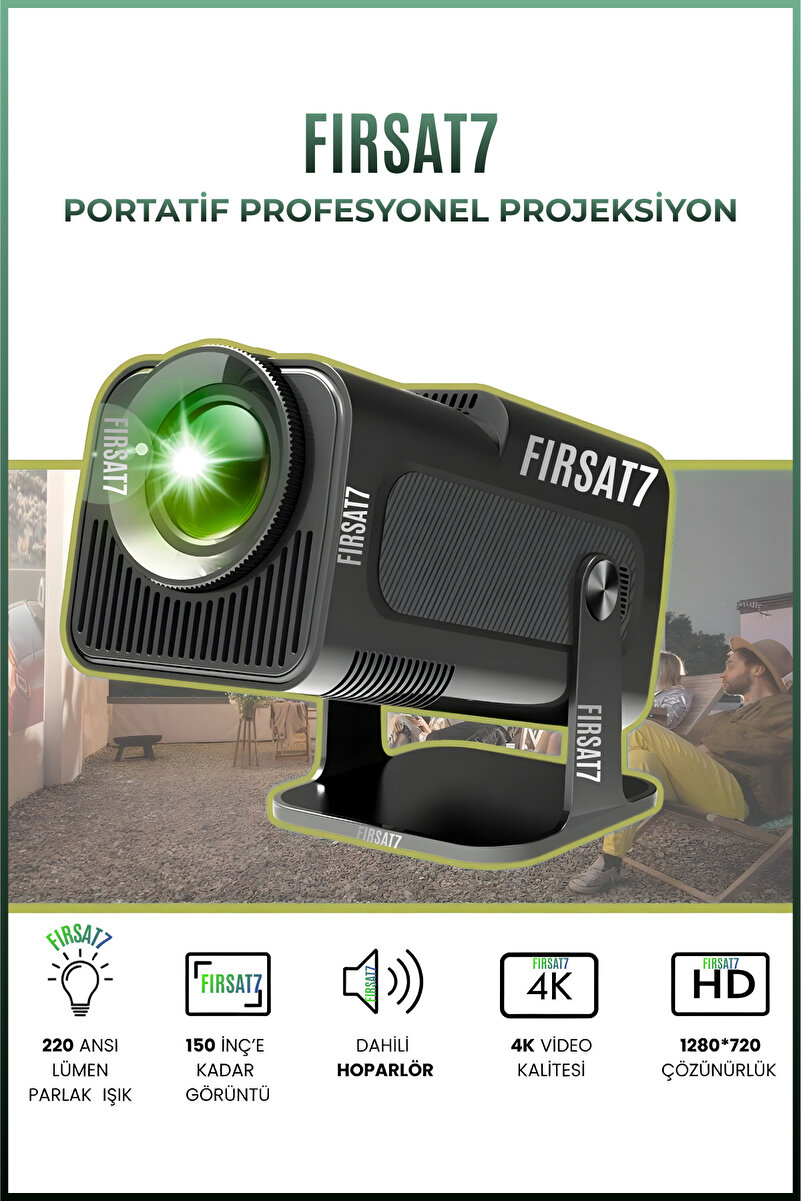 Fırsat7 HY320sPro Taşınabilir Sinema Dizi Film Projeksiyon 1080P/2K/4K Dahili Android WiFi & Bluetooth