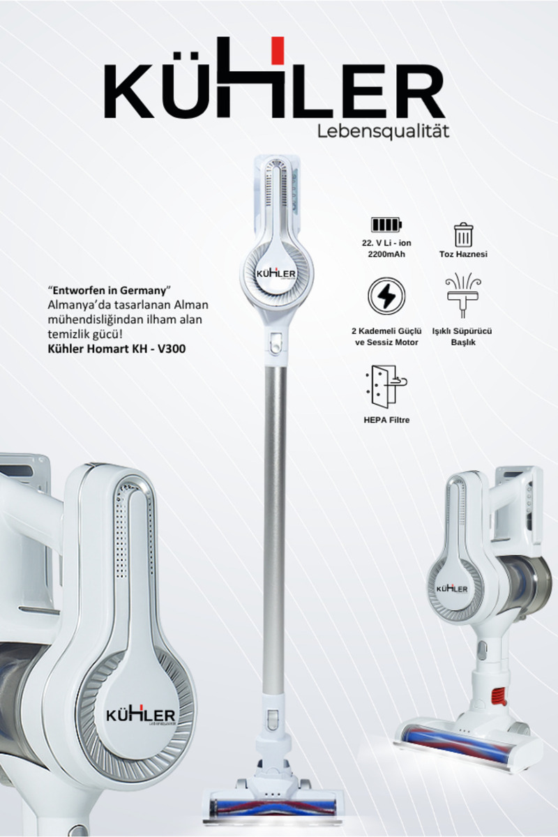 kühler Homart KH-V300 Turbo Fırçalı Dikey Şarjlı Süpürge