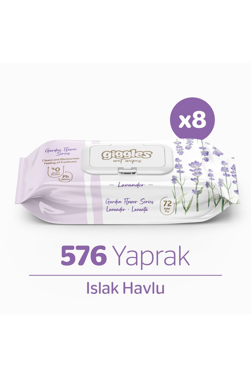 giggles Lavanta Kokulu Islak Havlu 72'li 8 Paket 576 Mendil