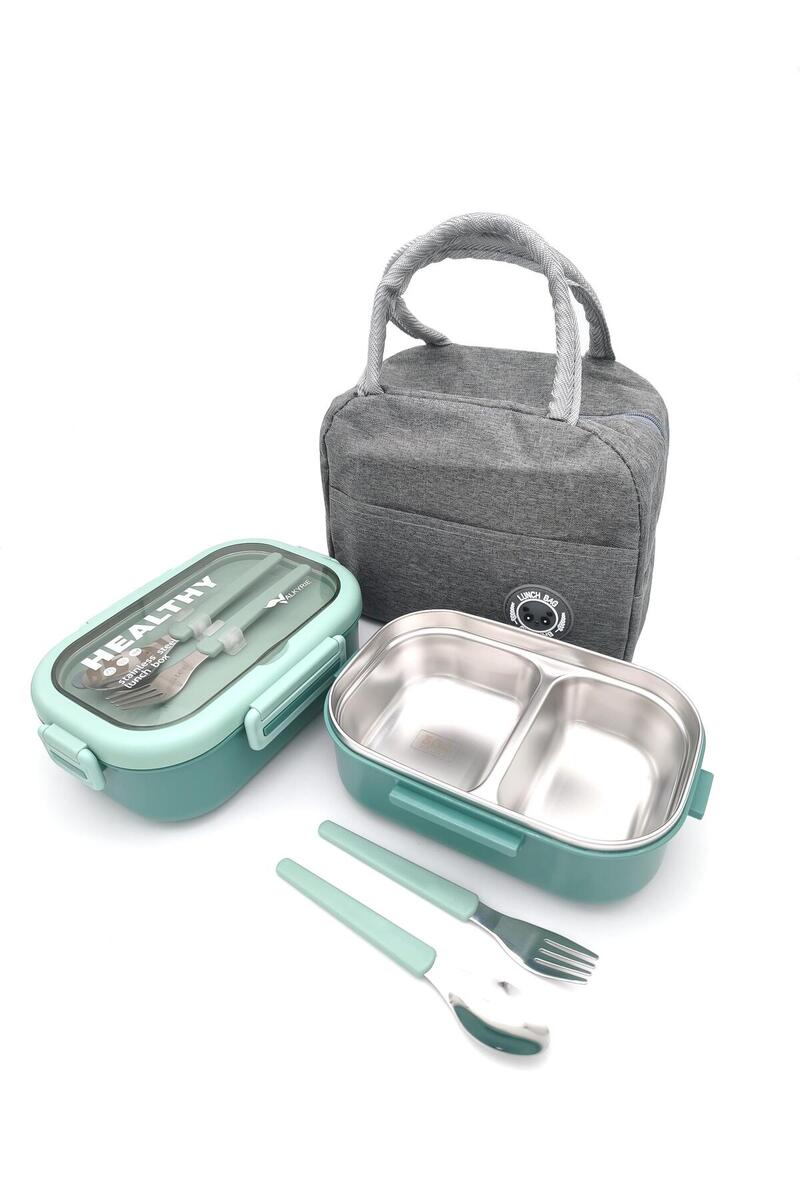 valkyrie Isı Yalıtımlı Termal Çantalı Çelik Lunch Box – BPA’sız, Sızdırmaz, Çok Bölmeli Yemek Kabı Su Yeşili