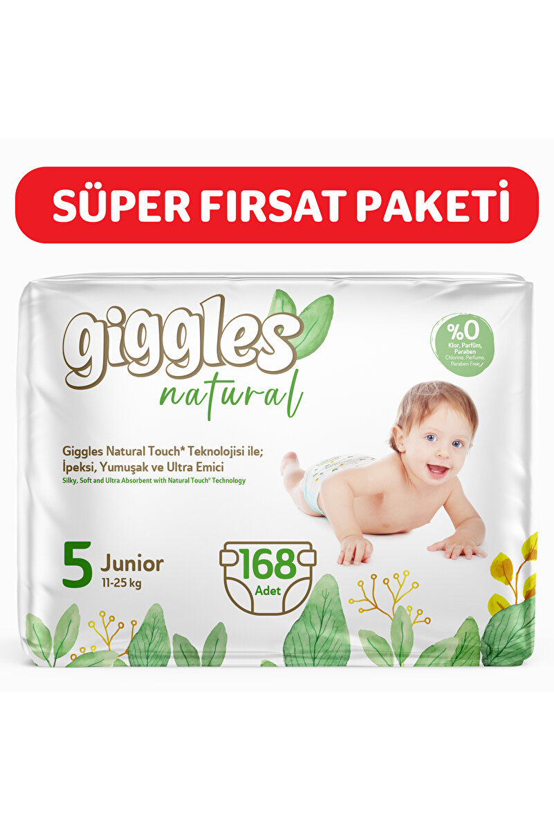 giggles Natural 5 Numara Juniour Pamuklu Bebek bezi 168 Adet