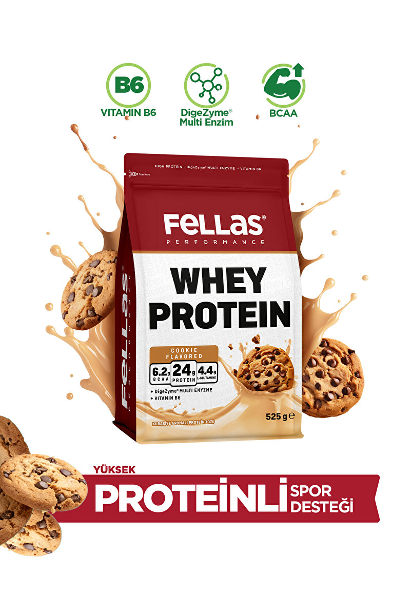 Fellas Whey Protein Tozu|24 g Protein 15 Servis|Kurabiye Aromalı (525 g)