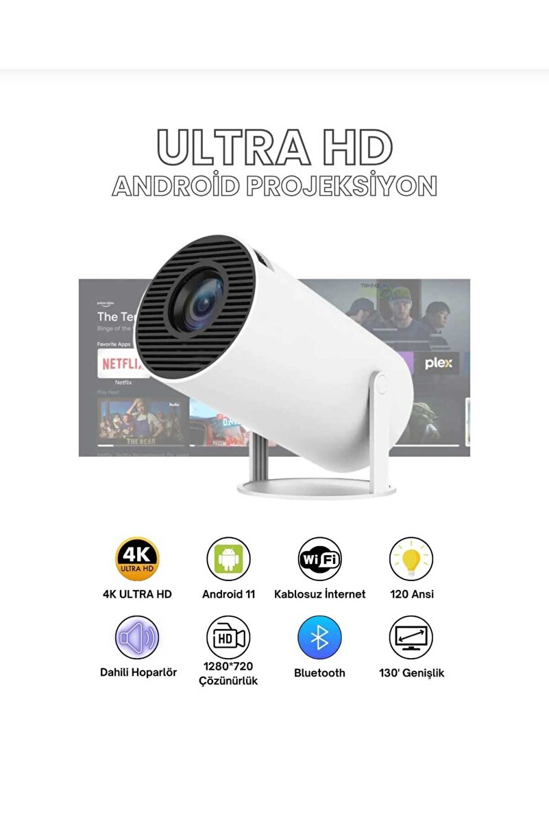 lasttech Taşınabilir Android Projeksiyon En Güncel Versiyon Wifi Destekli Akıllı Sinema Projektör 4K