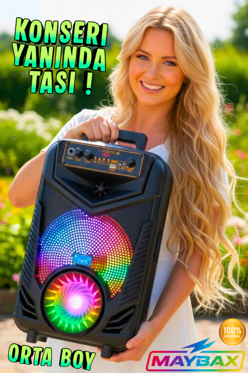 SOONBOX Mikrofonlu Bluetooth Hoparlör 8x1 Toplantı Parti Eğlence LED Işık TF Kart FM USB AUX Girişli Speaker