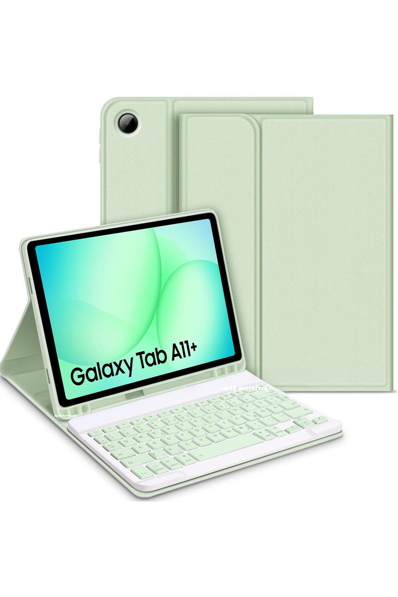m.tk moveteck Galaxy Tab A11+ Plus 11 inç Uyumlu Bluetooth Özellikli Kablosuz Kalem Bölmeli Klavyeli Kılıf SM-X230