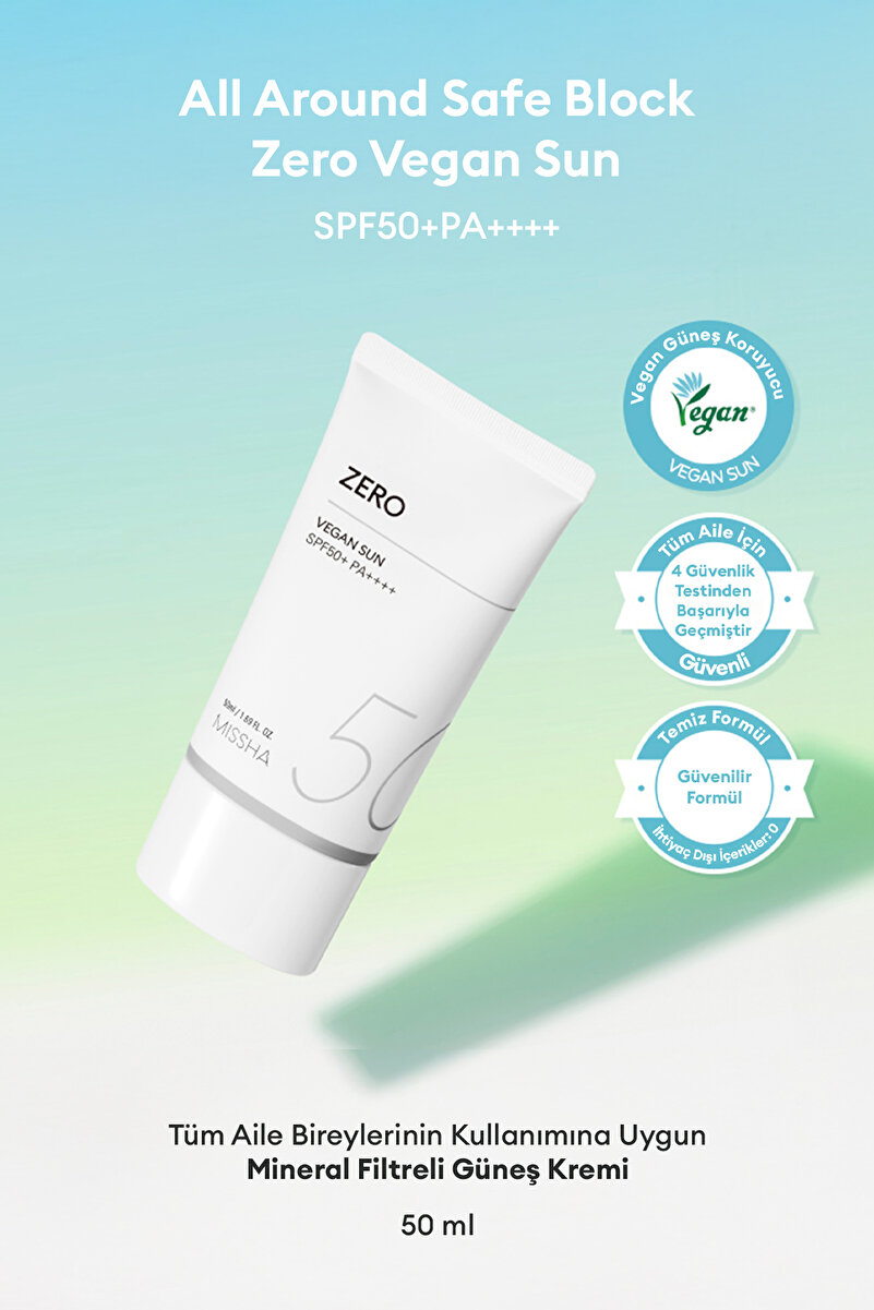 Missha Nazik, Mineral Filtreli Güneş Kremi All Around Safe Block Zero Vegan Sun SPF 50+ PA++++