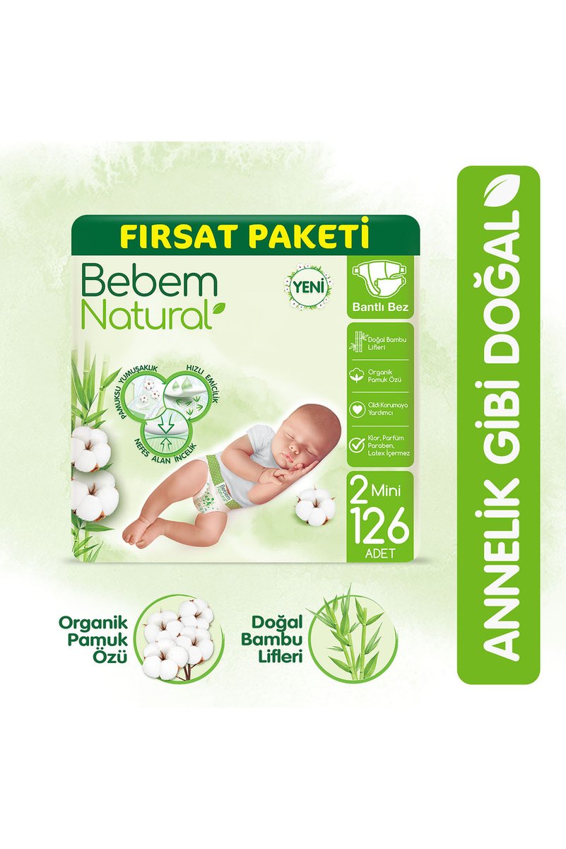 Bebem Natural Bebek Bezi 2 Beden Mini Fırsat Paketi 126 Adet