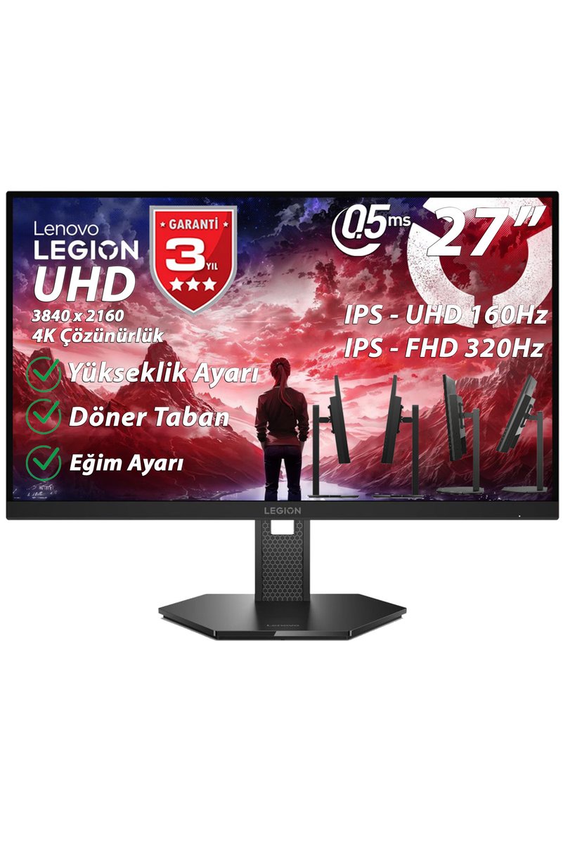 LENOVO Legion 27U-10 27" 0.5ms UHD:160Hz FHD:320Hz HDMI-DP UHD 3840x2160 Pivot IPS WLED Monitör 67D1GAC1TK