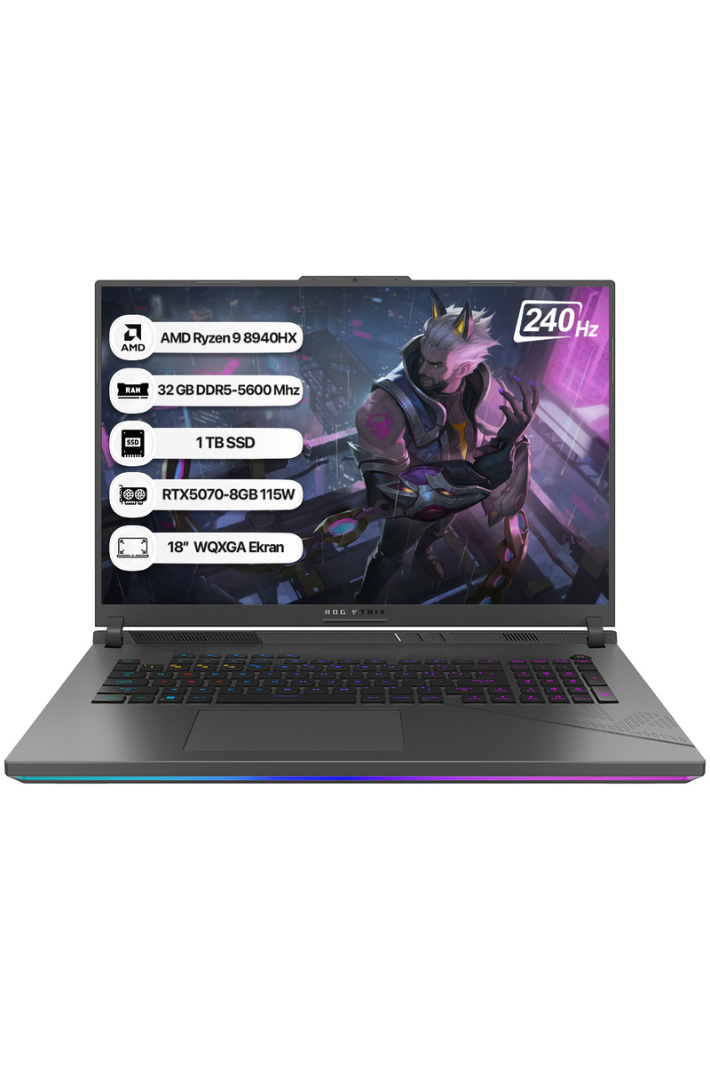 ASUS Rog Strix G18 G814PP-S9002 Ryzen 9 8940HX 32GB 1TB SSD RTX5070-8GB 115W Dos 18" 240Hz Wqxga Notebook