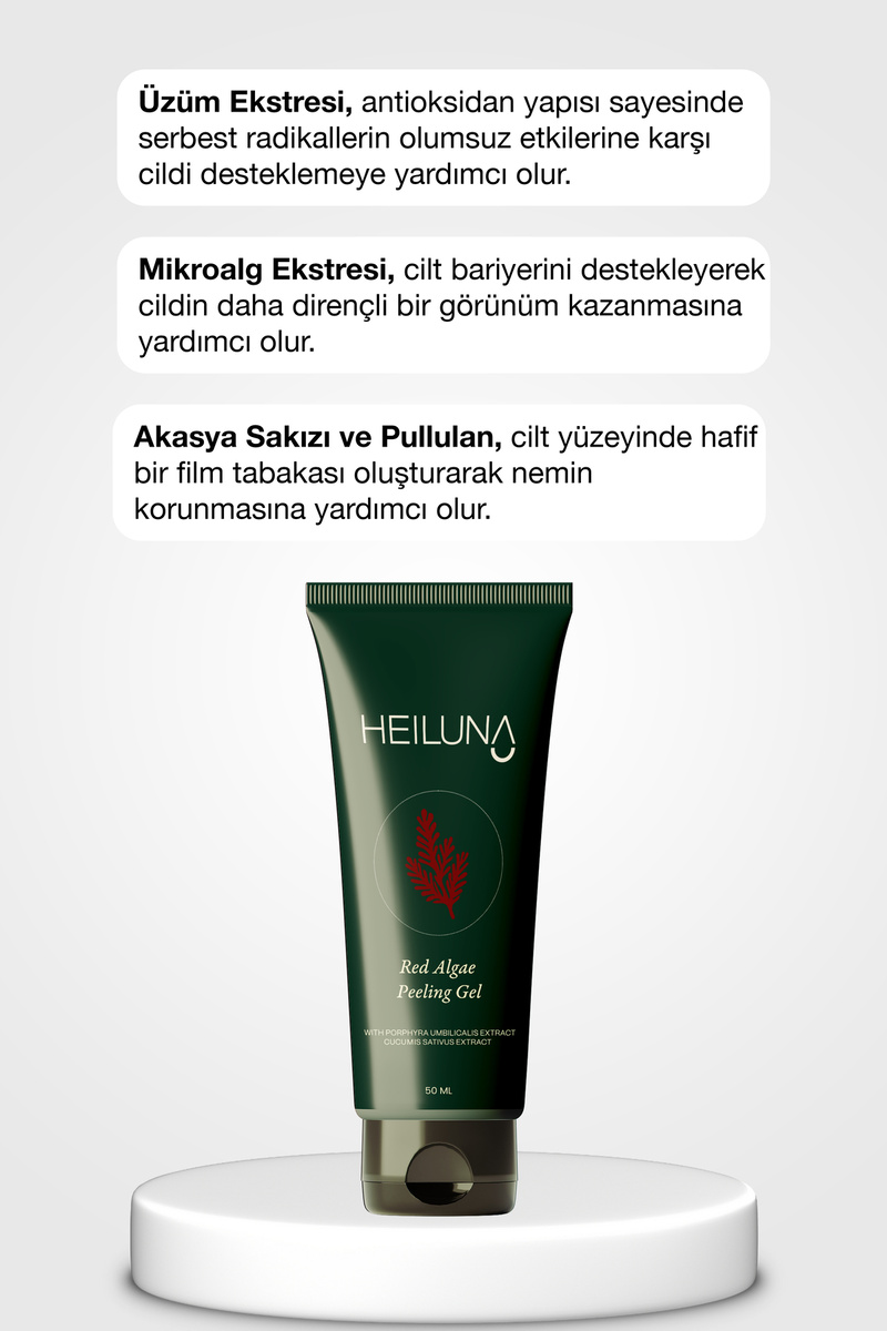 Heiluna Kırmızı Alg Peeling Jel 50 ml | Aloe Vera ve Salatalık Ekstresi İçeren Nazik Arındırıcı