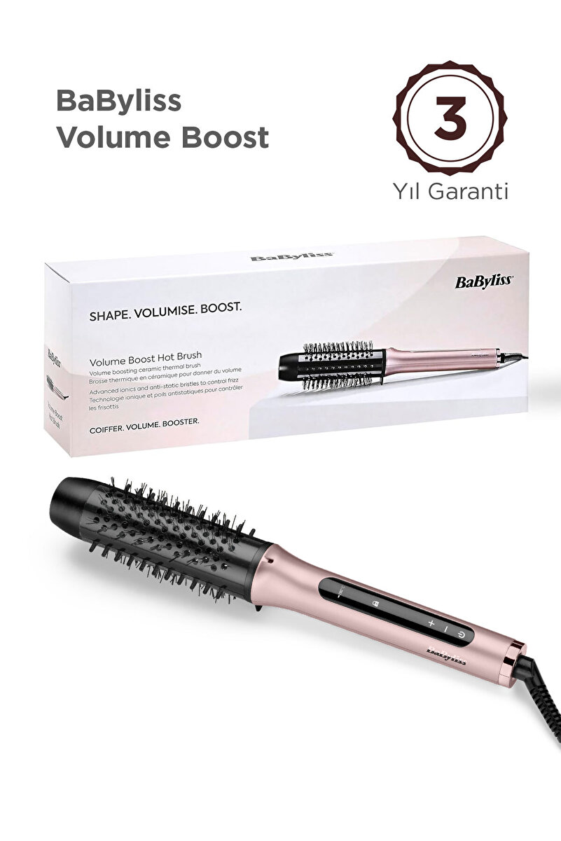 BABYLİSS Volume Boost İyon Etkili 4 Isı Ayarlı Seramik Isıtıcı Gövdeli Termal Saç Fırçası Pembe HSB200E