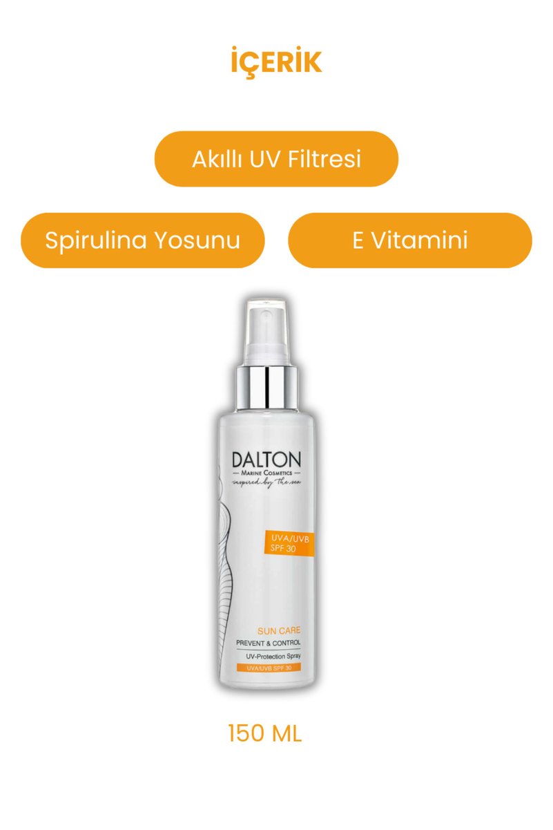 DALTON MARİNE COSMETİCS Tüm Ciltler Için Yosun Özlü Nemlendirici Sprey Güneş Kremi Uva / Uvb Spf 30+
