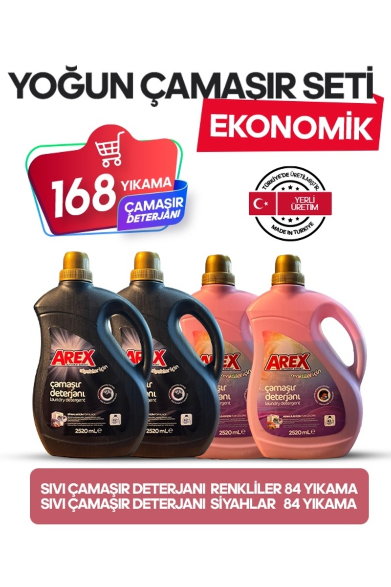 AREX 168 Yıkama Dev Ekonomik Sıvı Çamaşır Seti – Siyahlar & Renkliler | 4 x 42 Yıkama”