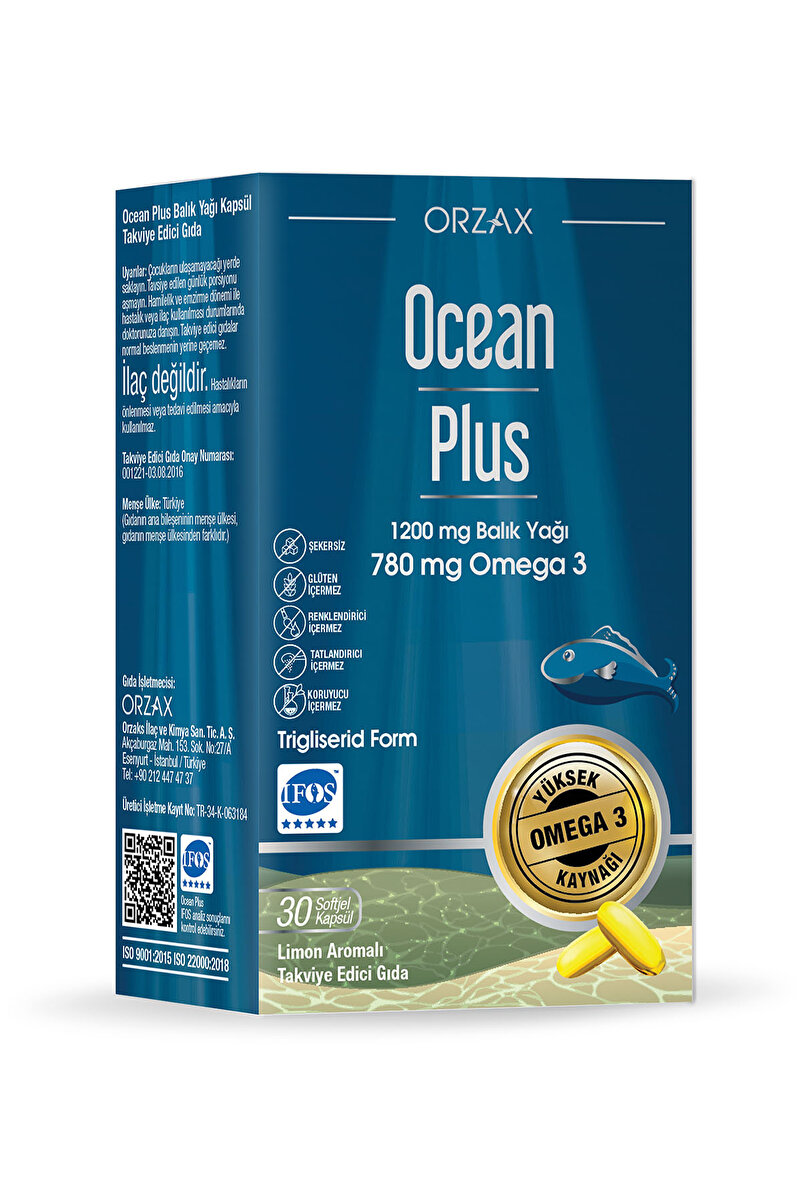 Ocean Orzax Plus 1200mg Omega 3 Saf Balık Yağı 30 Kapsül