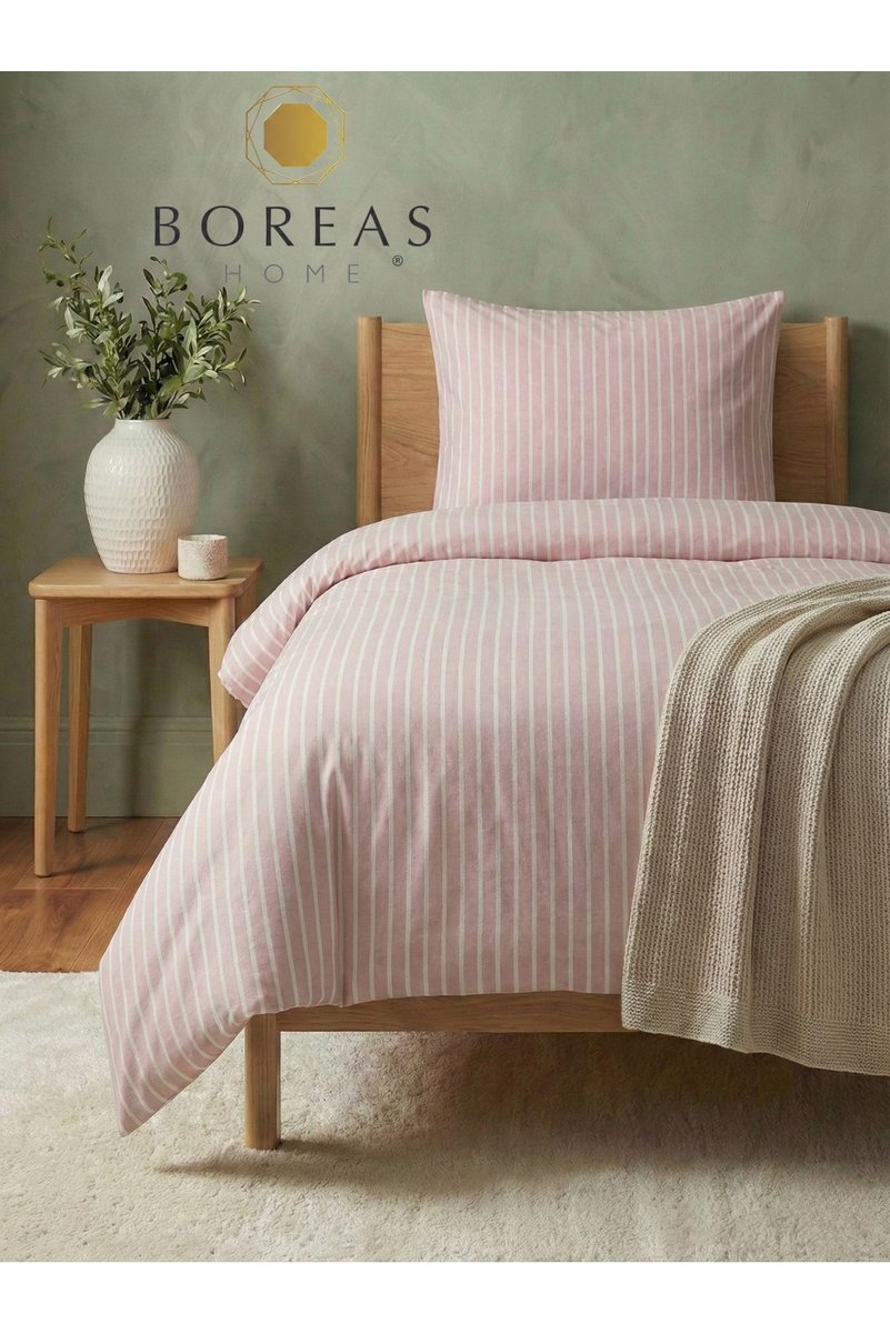 Boreas Home Lines Premium Lastikli Çarşaflı Tek Kişilik Nevresim Takımı 160x220 cm Toz Pembe 3 Parça
