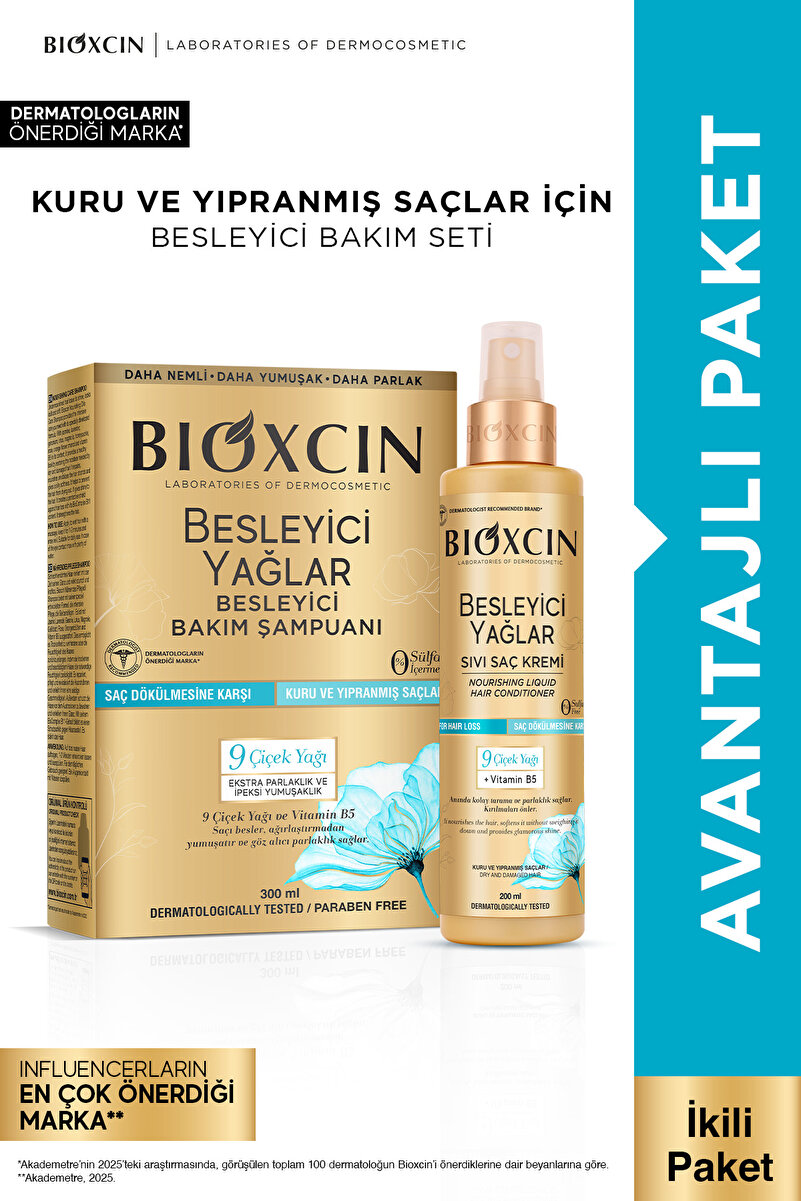 Bioxcin Besleyici Yağlar Onarıcı Şampuan 300ml + Sıvı Saç Kremi 200ml