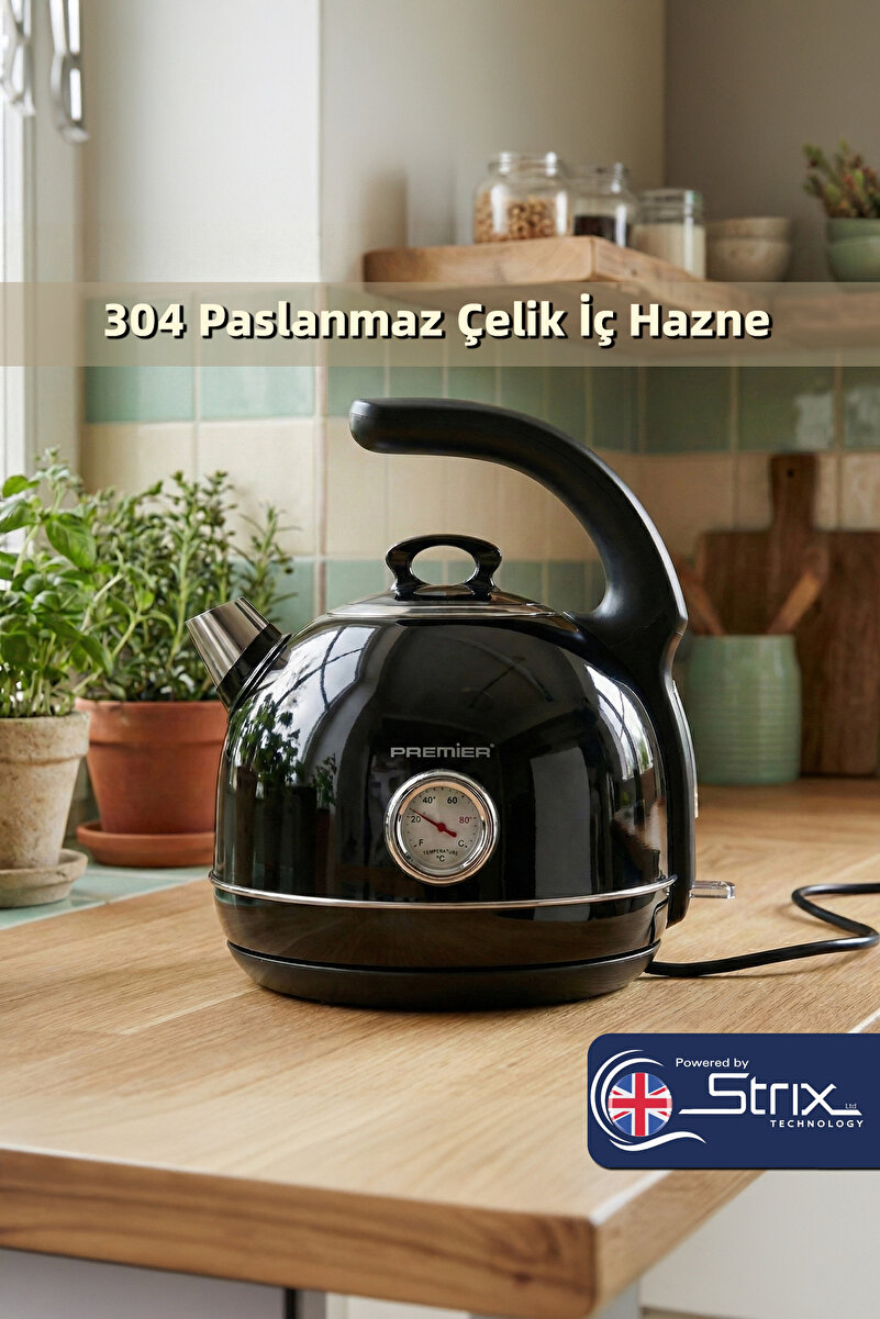 Premier PRK 1215C Retro Tasarımlı Analog Göstergeli Paslanmaz Çelik Hazneli Su Isıtıcısı Cool Touch Kettle