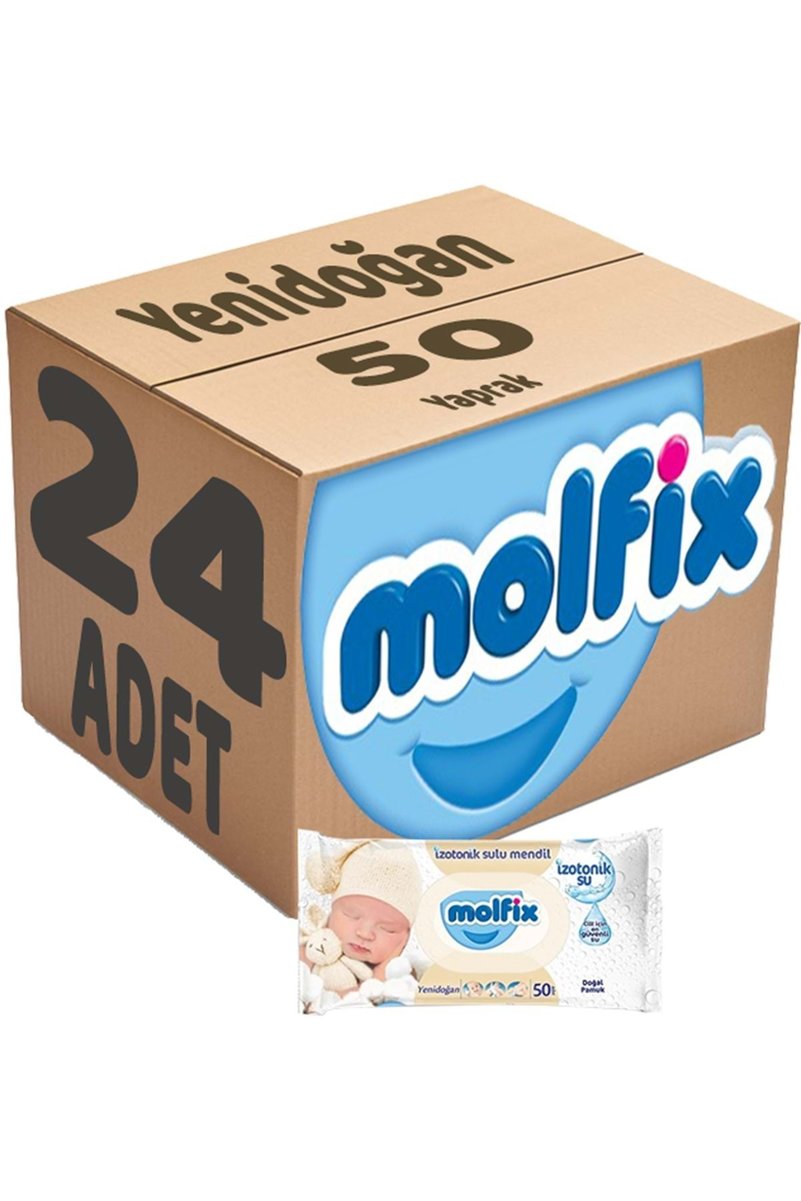 Molfix Islak Havlu Mendil İzotonik Yeni Doğan 24 Lü Set 50 Yaprak Pamuklu Plastik Kapaklı